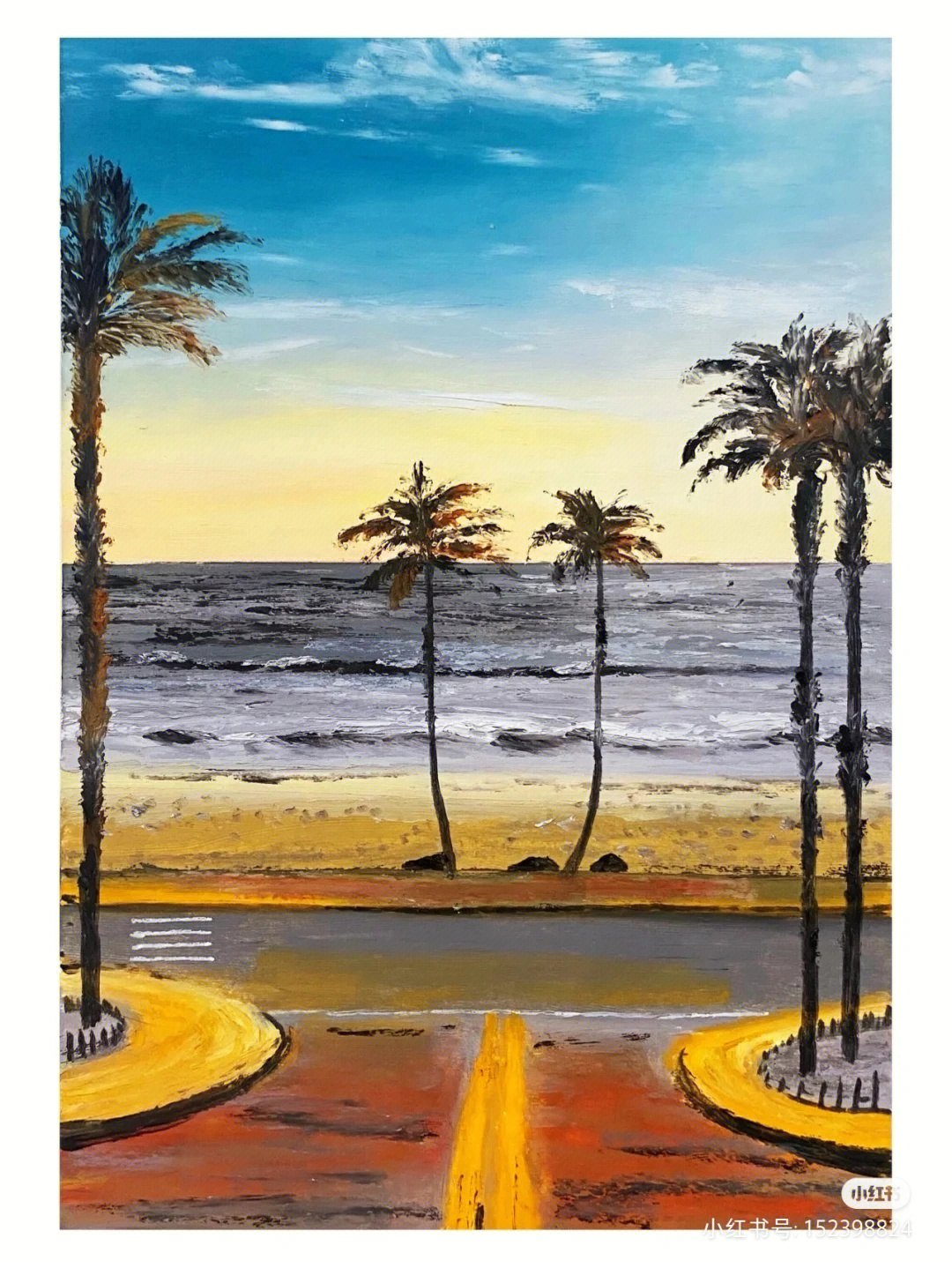 油画棒丨夕阳下的海边附步骤