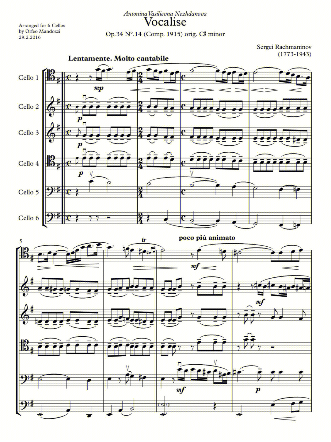 大提琴六重奏总谱拉赫玛尼诺夫练声曲