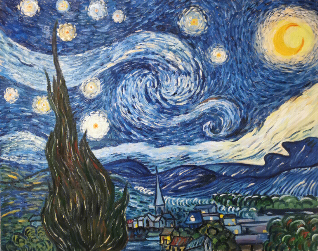 梵高星月夜 线描画图片