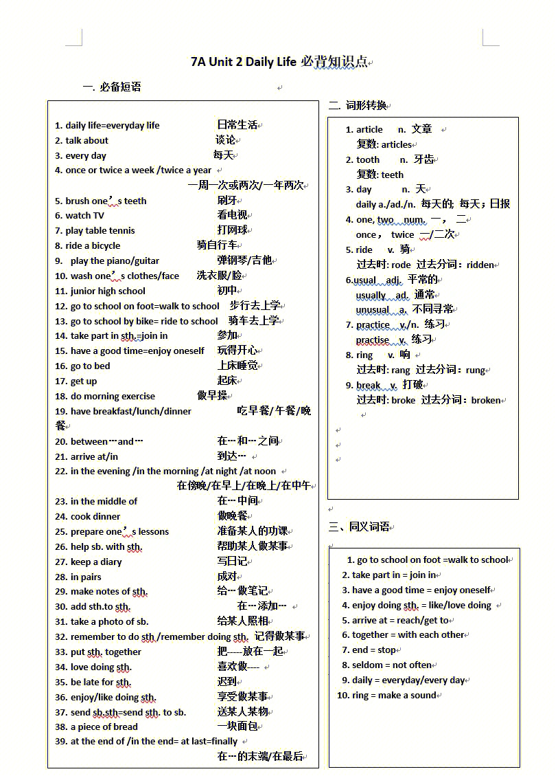 初一英语单词第二单元图片