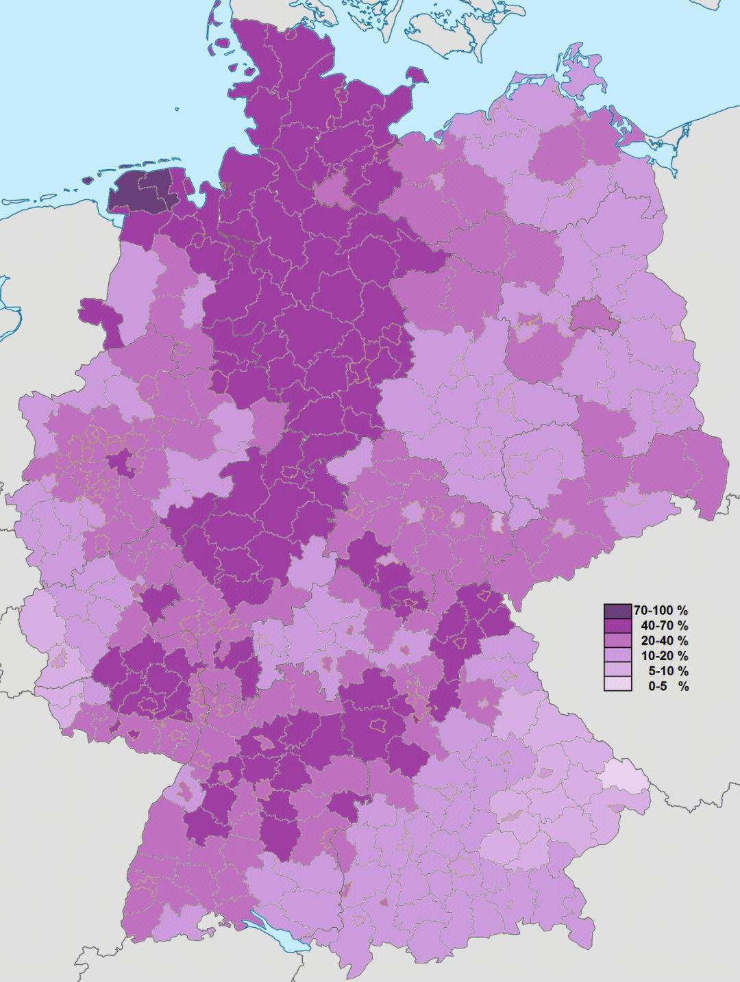 德国宗教人口比例分布示意图
