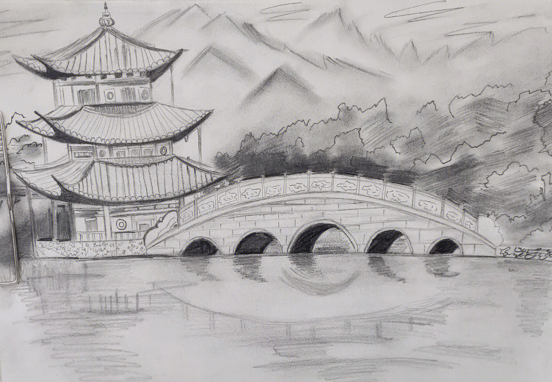 素描风景画