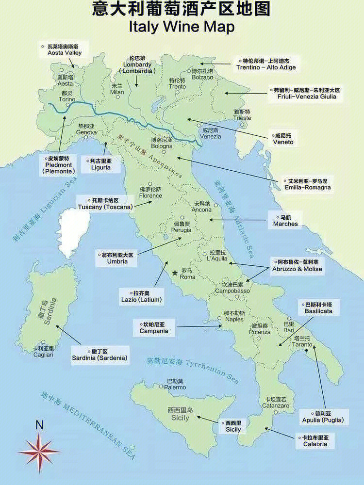 意大利葡萄酒产区地图图片