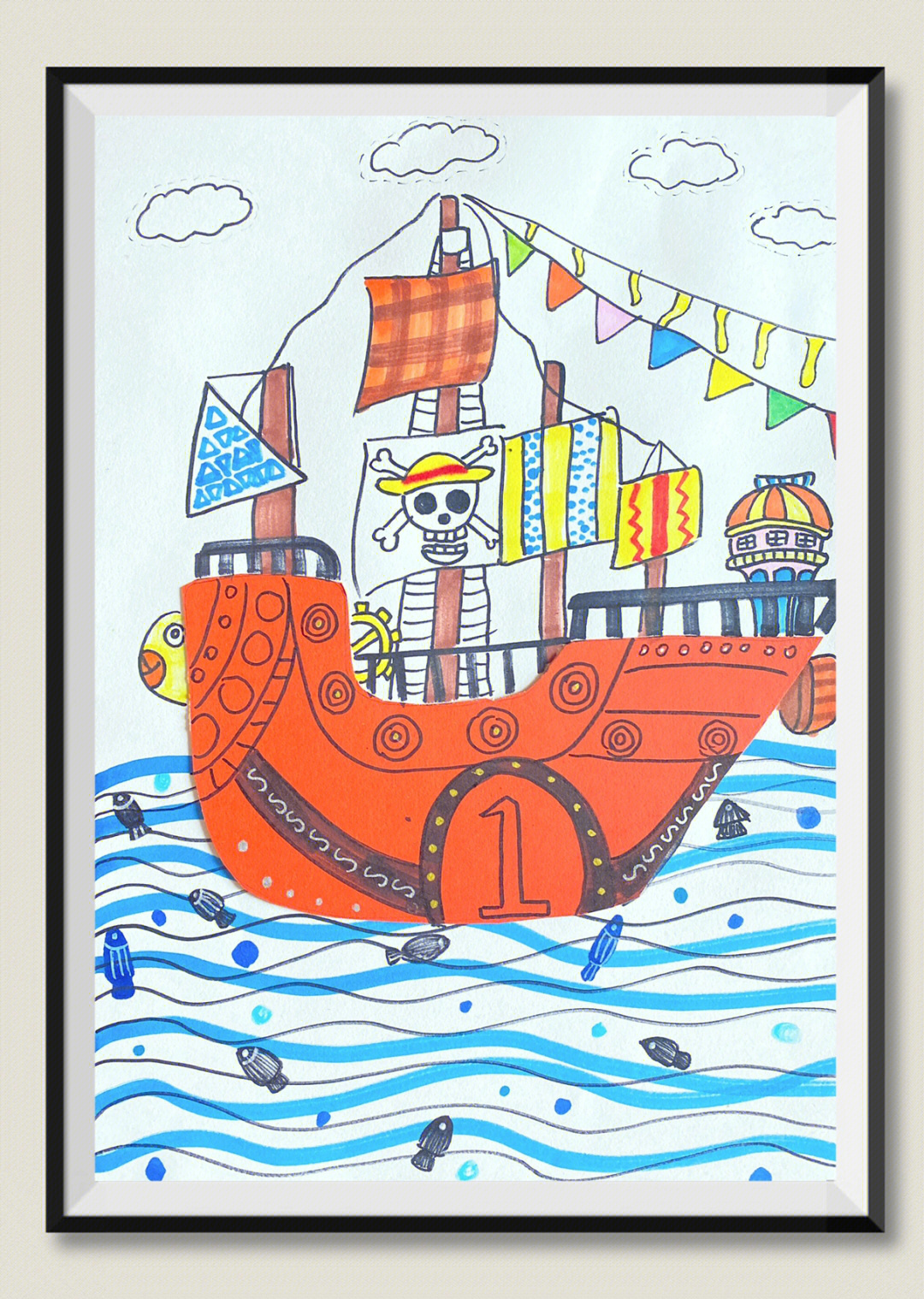 海盗船儿童画优秀作品图片