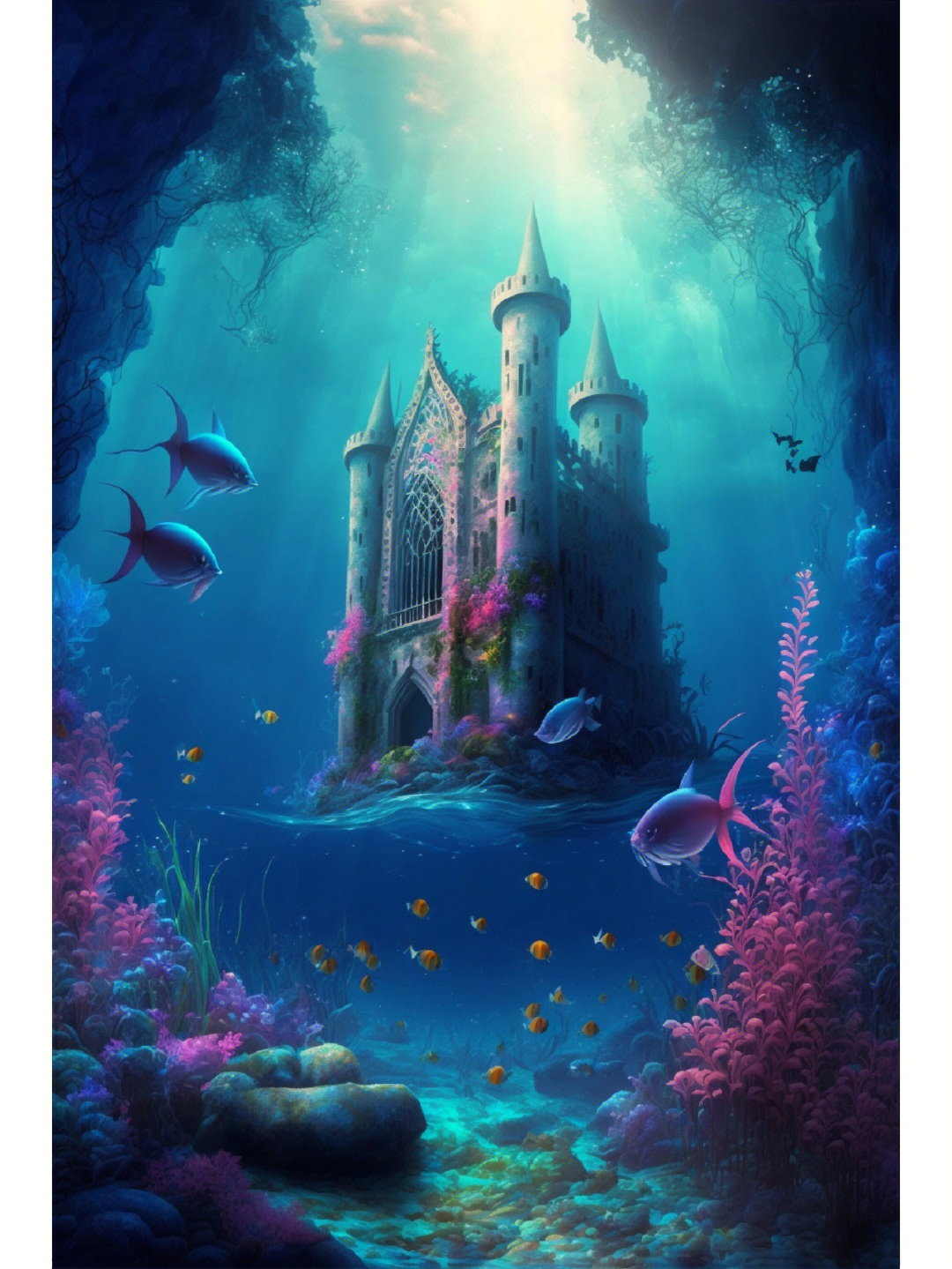 水中奇观海底城堡画作