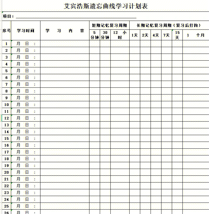 艾宾浩斯记忆表来用表格规划自己