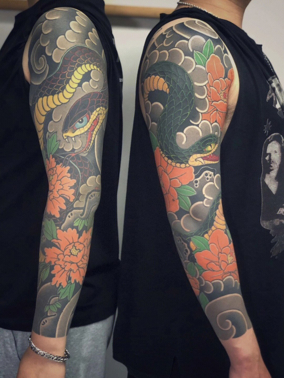 日式花臂蛇与菊图片