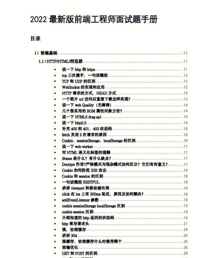 2022最新前端面试题分享pdf170页