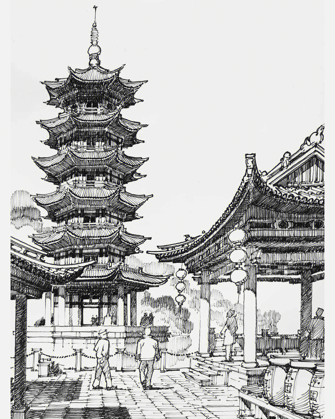 中国传统建筑钢笔速写71