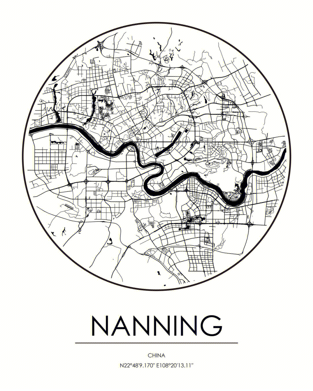 圆形线描地图广西城市系列头像自取