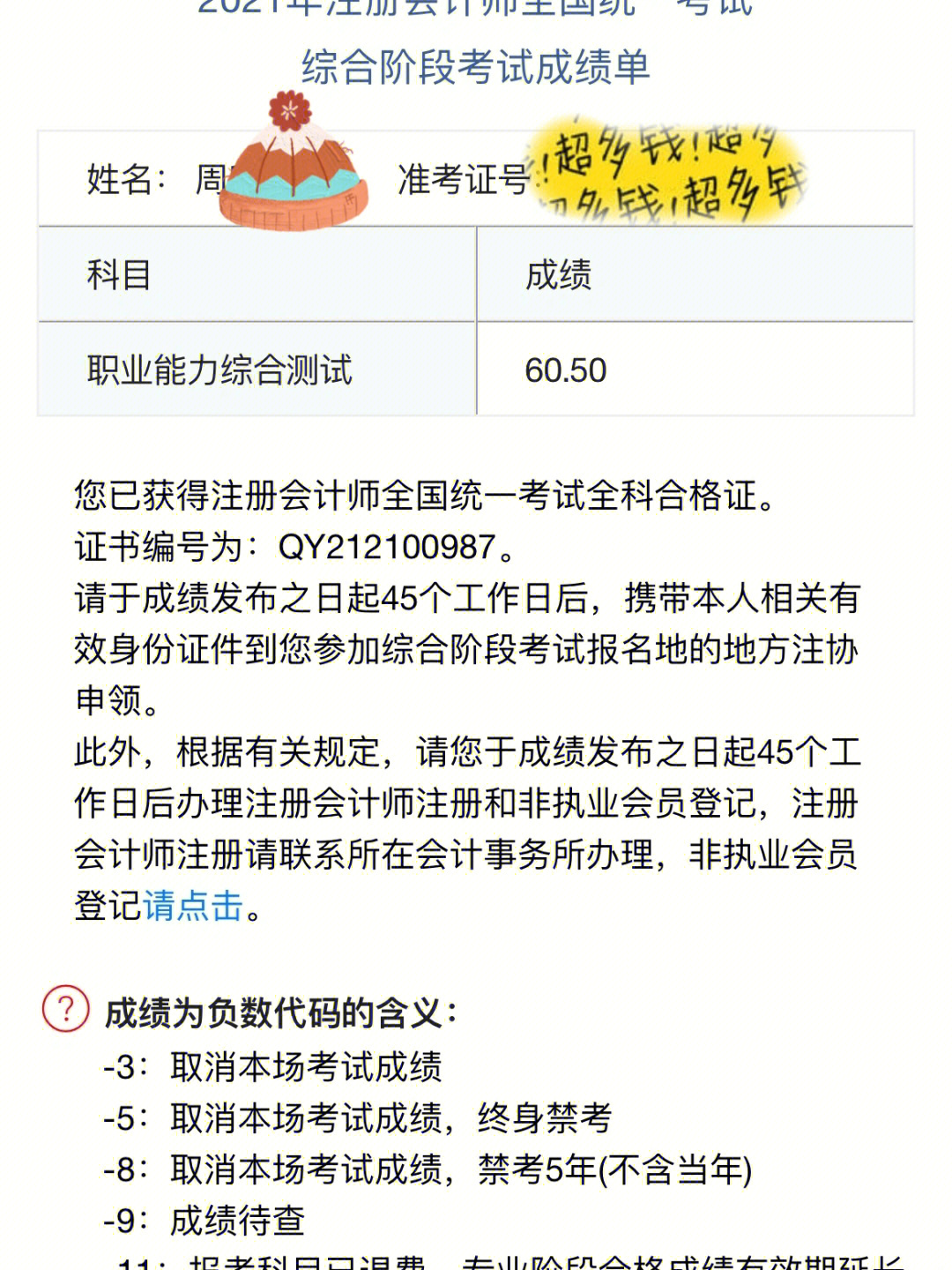 cpa成绩出啦16天综合6天中级的flag完成