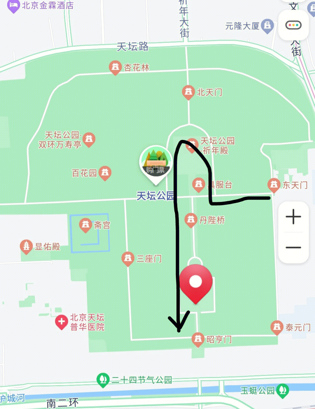 天坛公园路线图图片