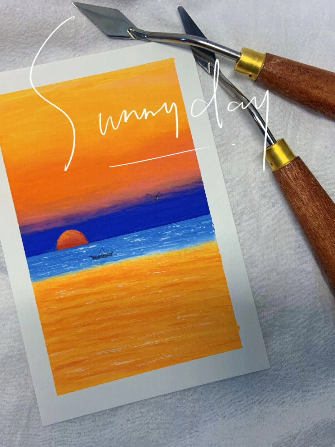 夕阳画法油画棒图片