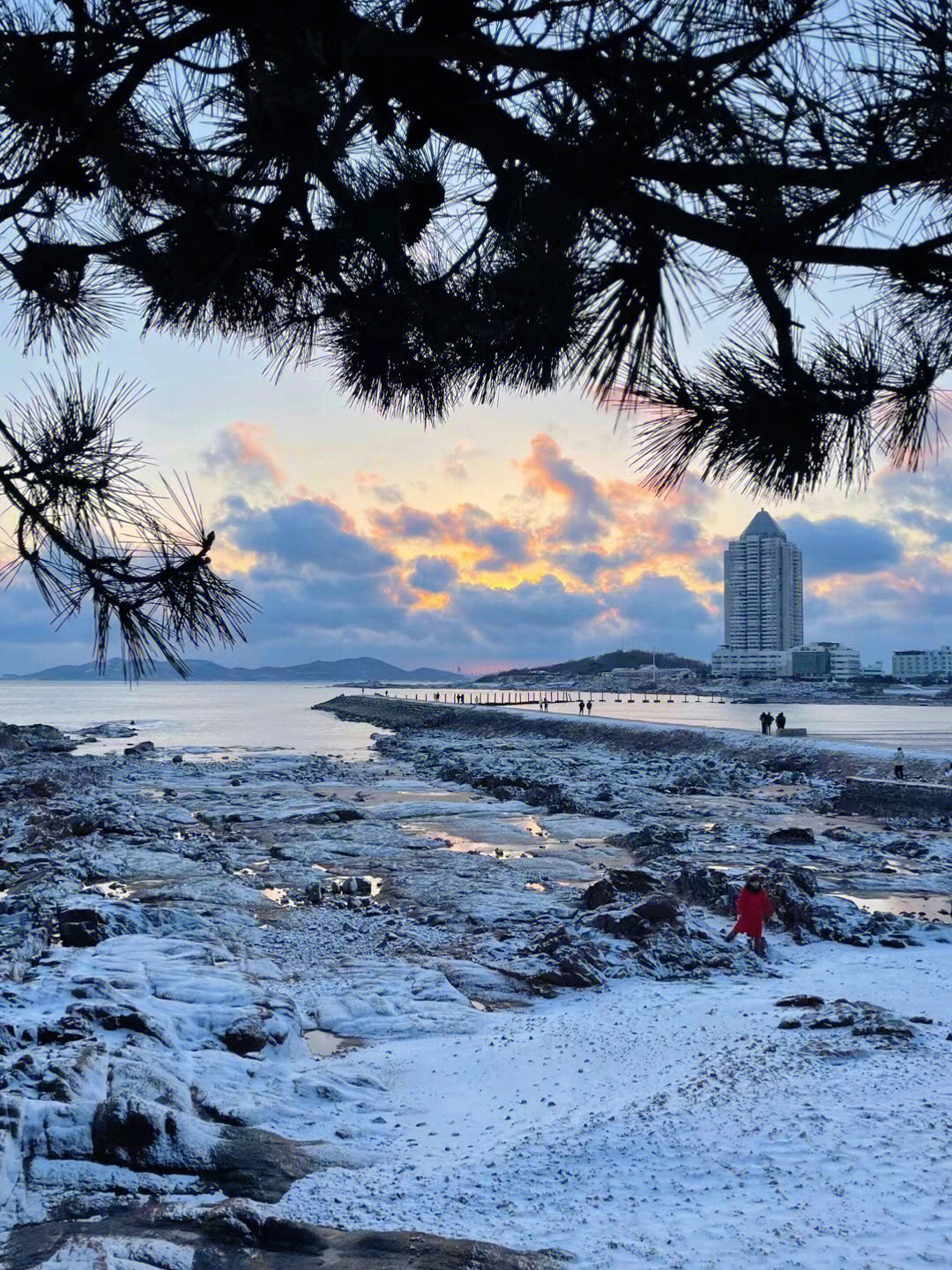 青岛海边雪景图片