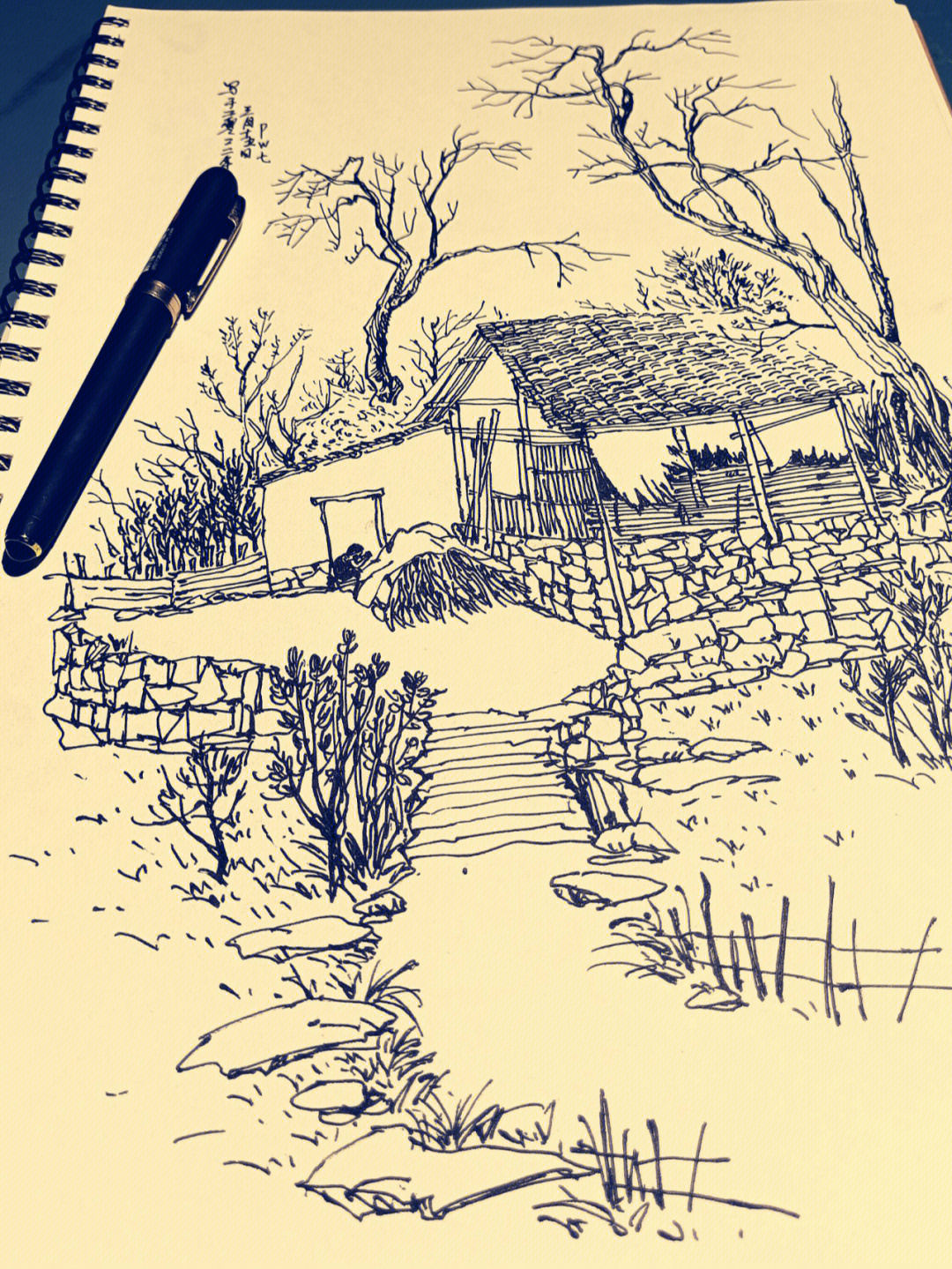 乡村画素描简单图片
