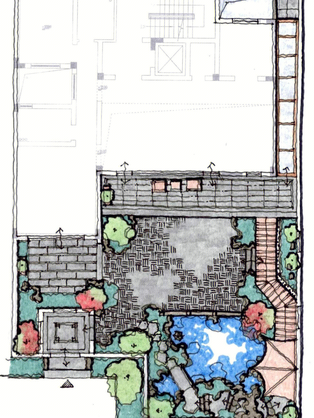 古风庭院手绘平面图图片