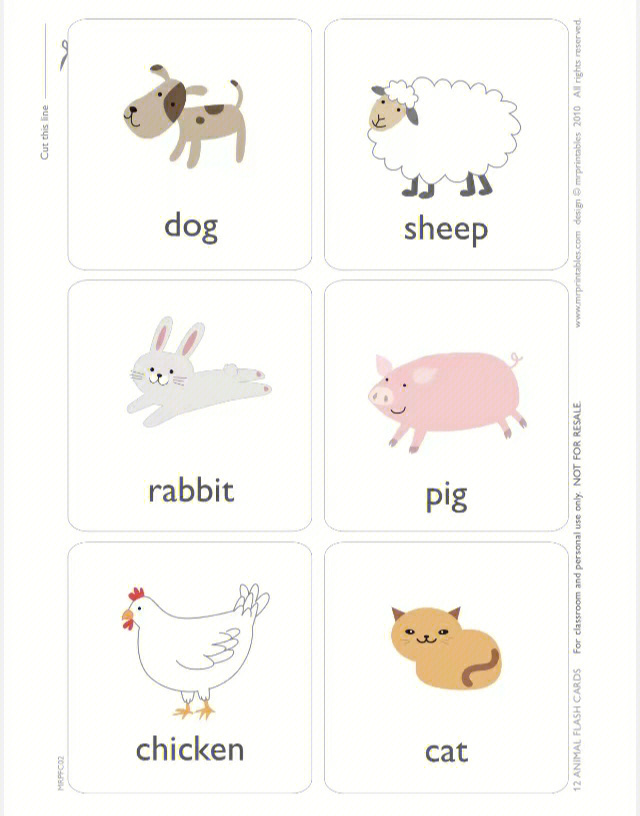 动物词汇的闪卡和常用句型~白色的图一图二可以打印下来做成卡片随时