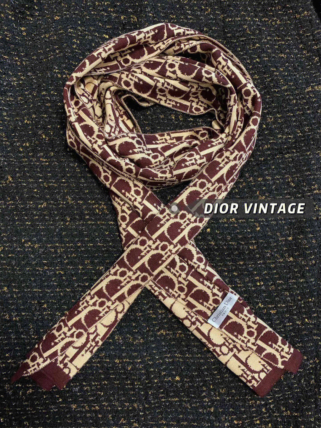 diorvintage酒红色羊毛围巾保存品