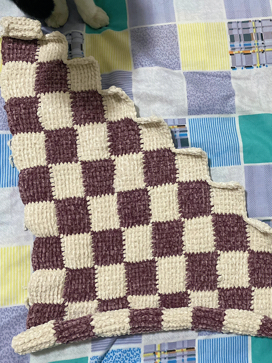 拼色方块毯子织法图片