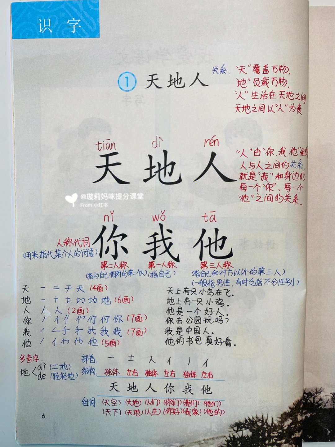 一年级语文上册识字166天地人预习单71习题