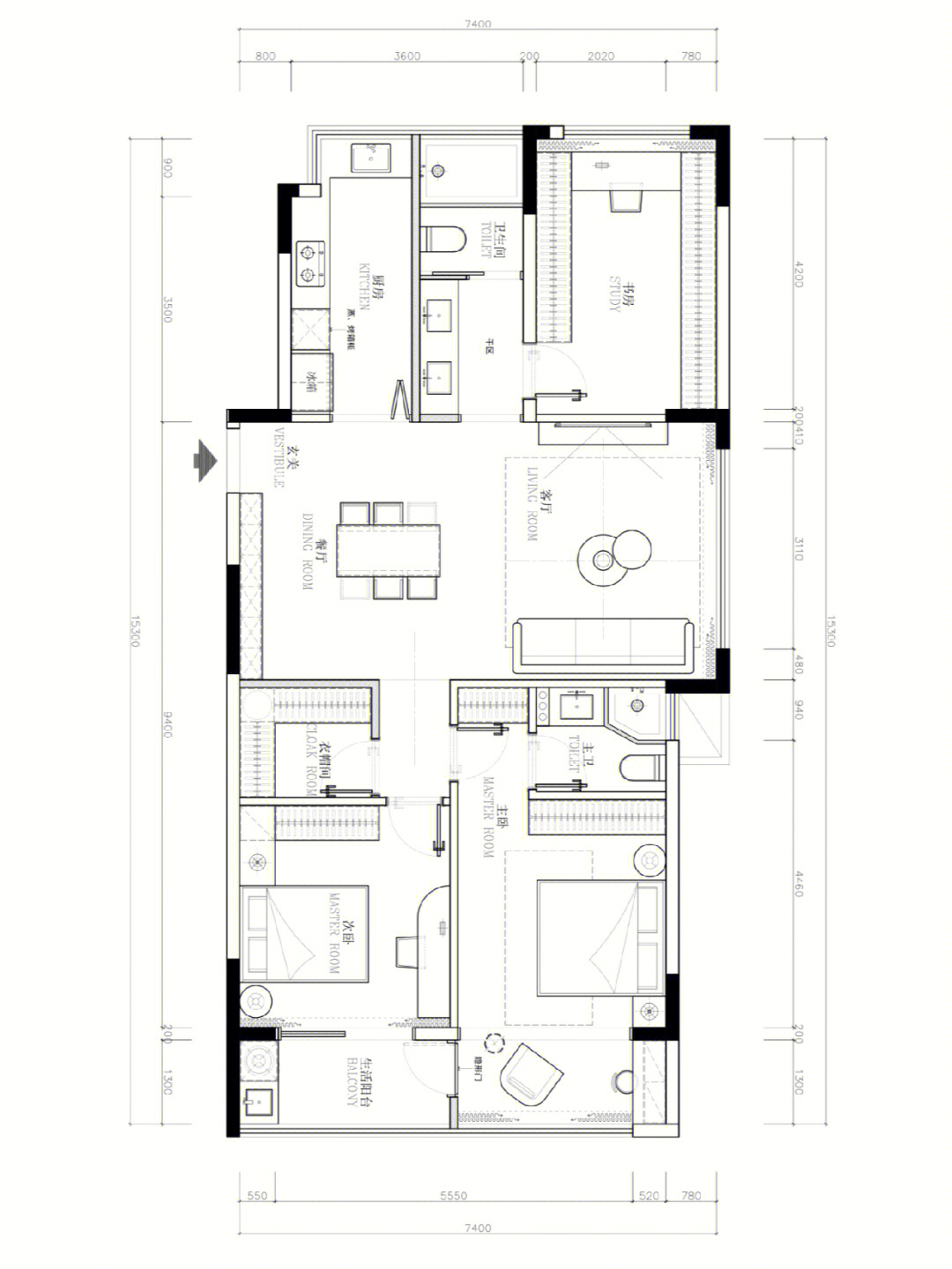 长方形公寓户型设计图图片