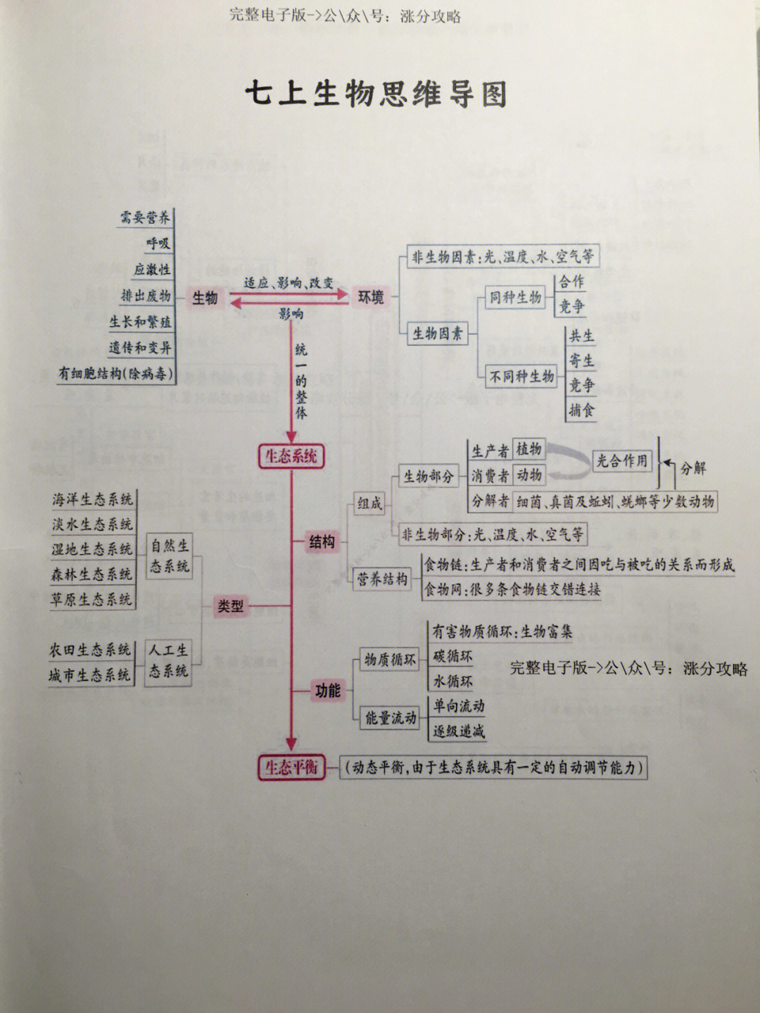 七年级上册生物思维导图知识点分析