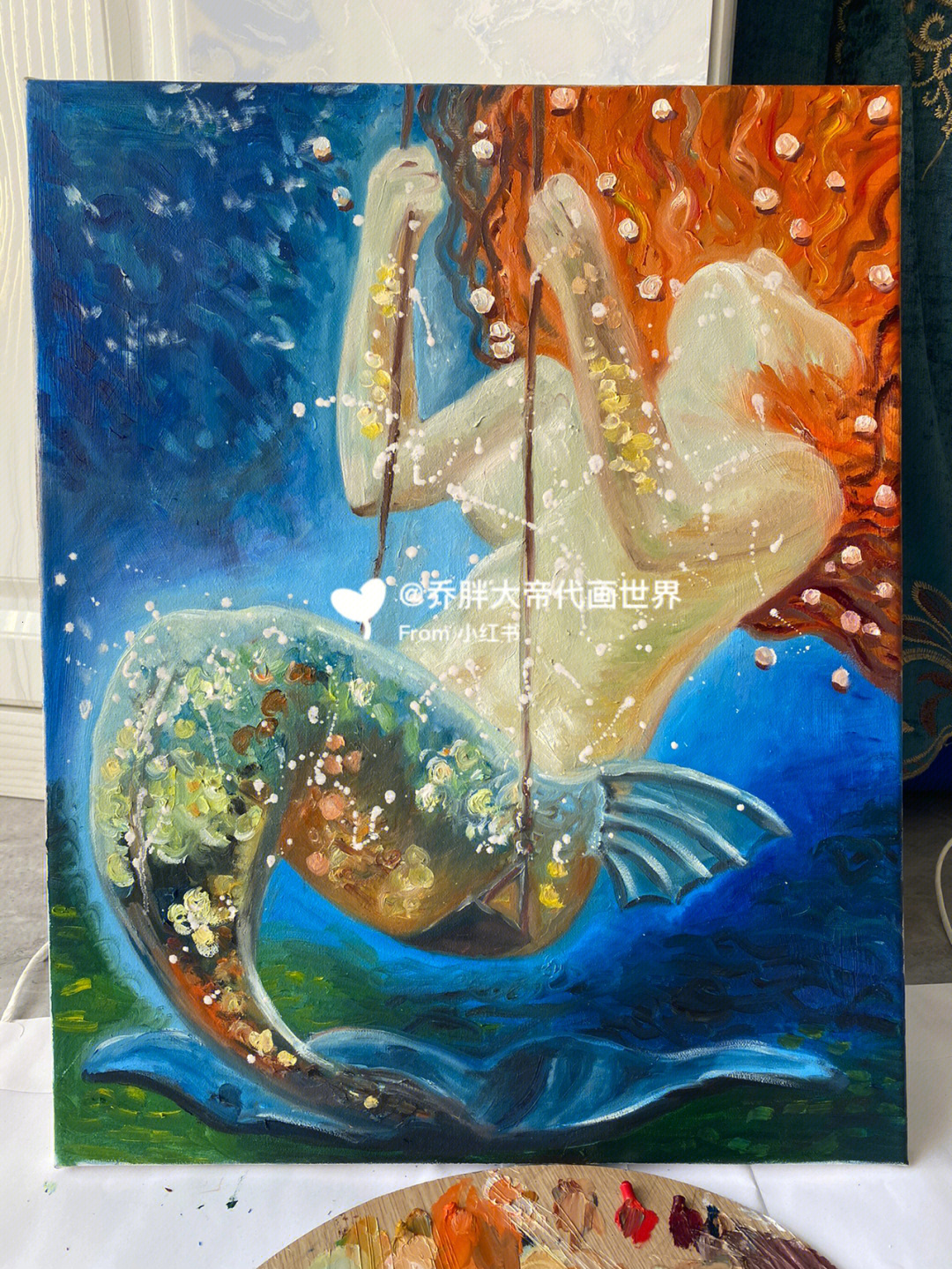 油画美人鱼0469手绘插画绘画过程