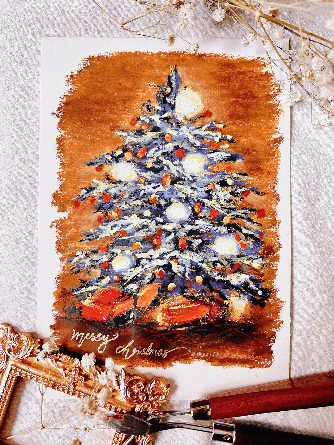 圣诞树水彩画教程图片