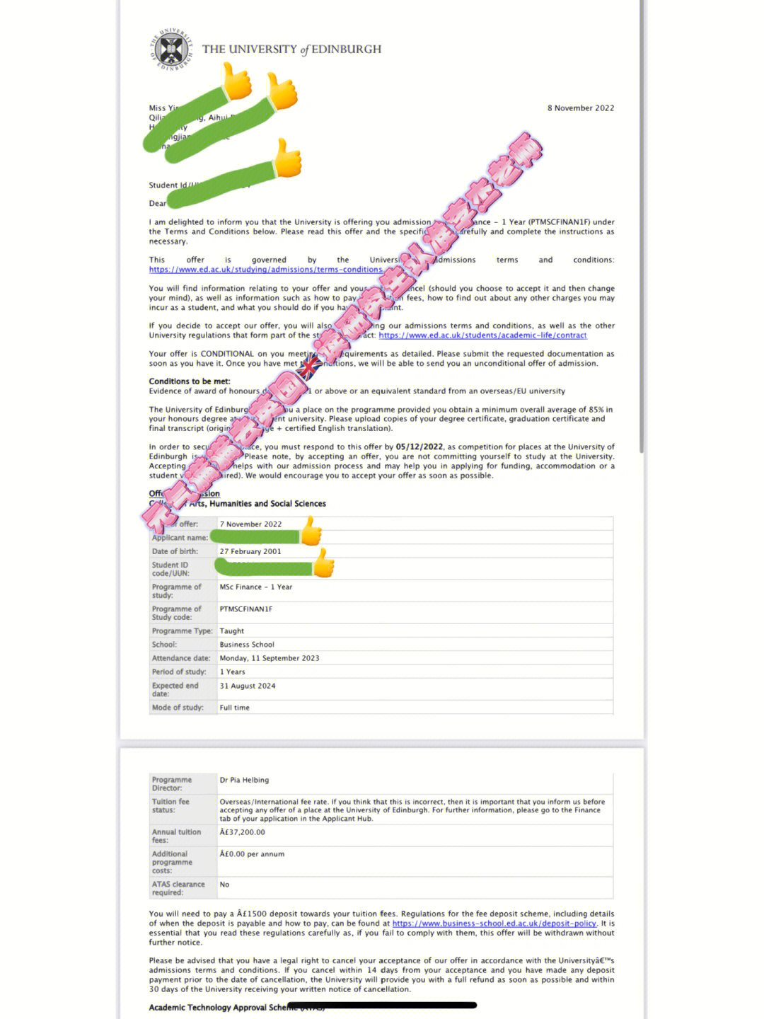 爱丁堡大学金融offer来啦其他学生尽快加入