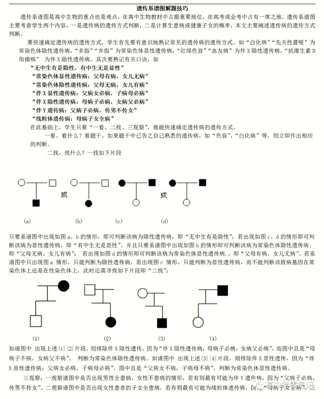 高中生物遗传系谱图解题高考生物