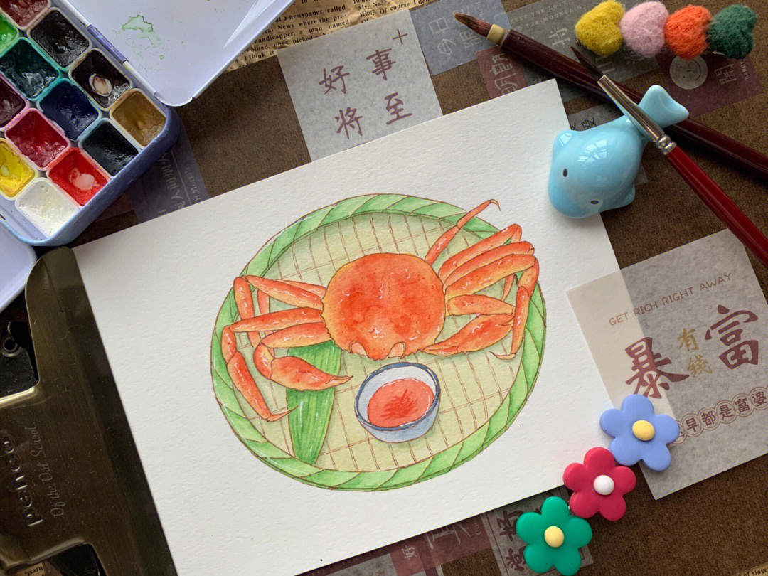 螃蟹美食画画图片