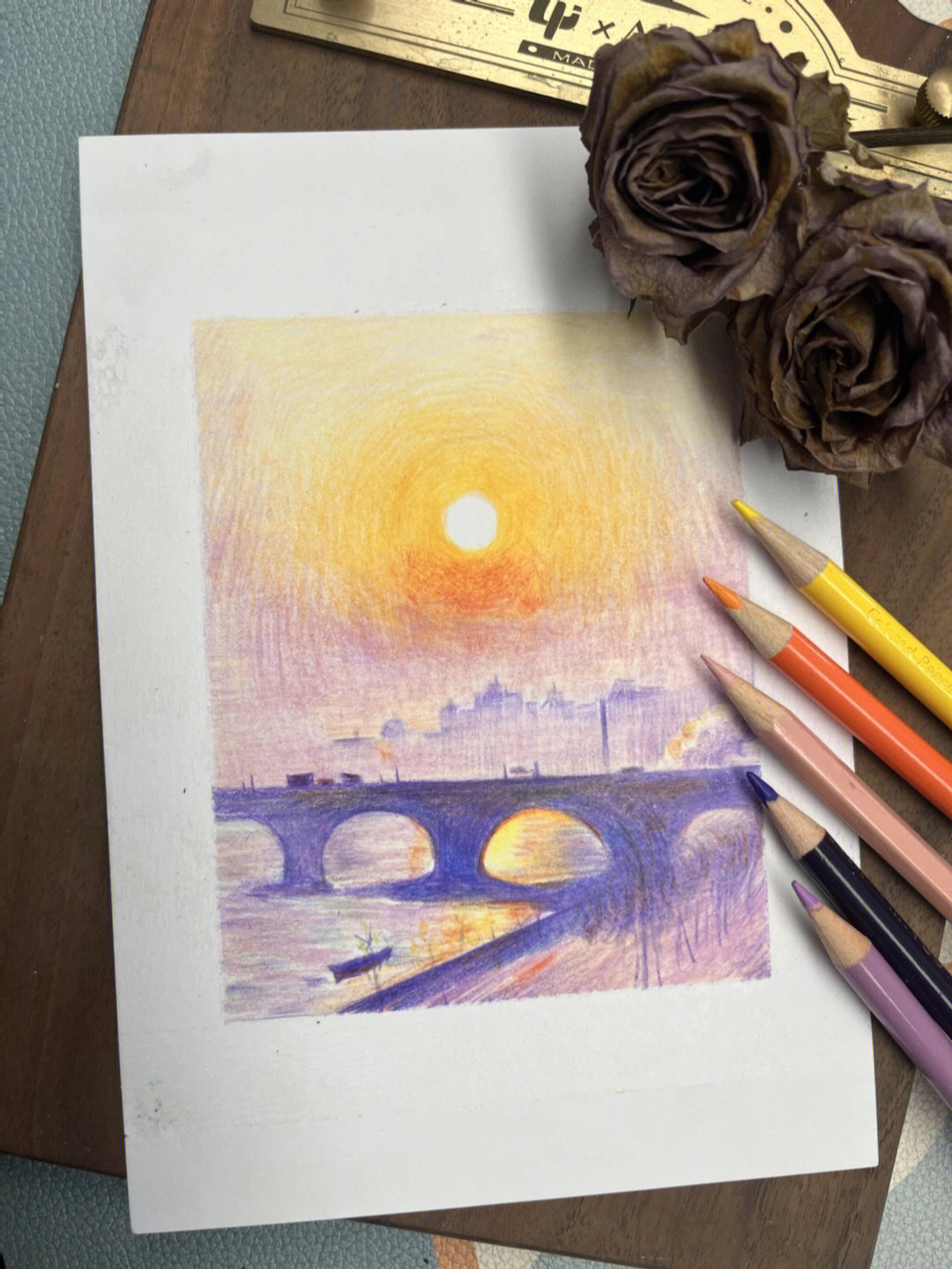日落彩铅画教程简单图片