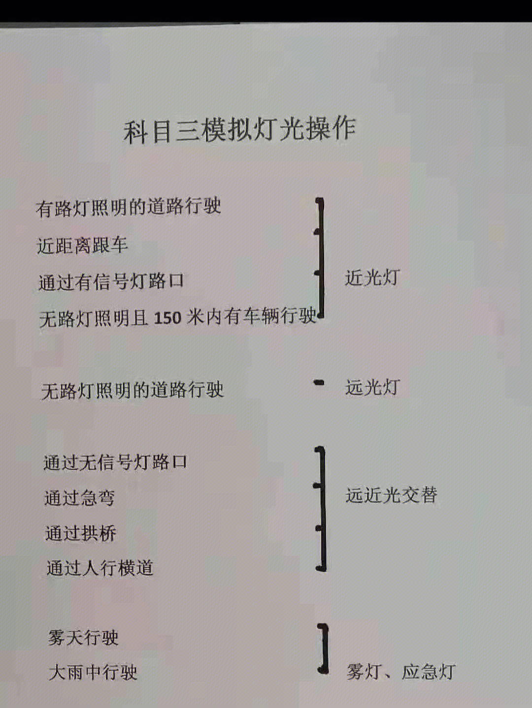 科目三灯光必记