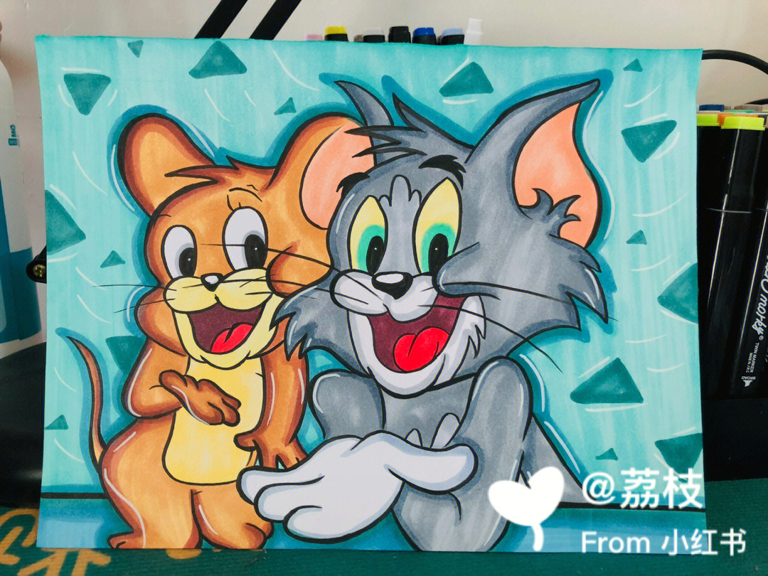 马克笔儿童画猫和老鼠附线稿和马克笔色号