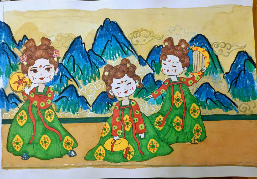 儿童绘画唐宫夜宴图片
