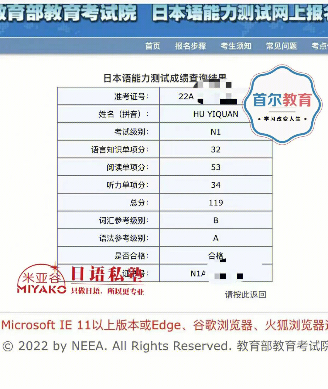 米亚谷日语私塾n1n2成绩分享