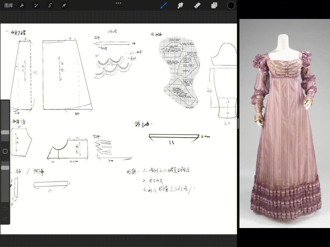 帝政裙裁剪图图片