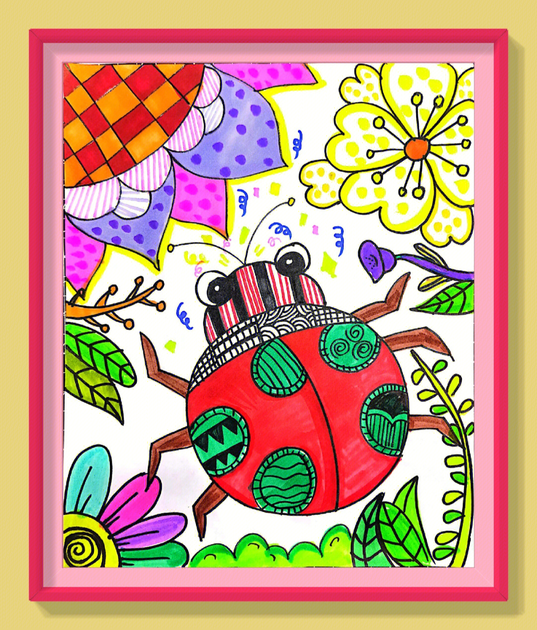 儿童创意画小瓢虫的花园