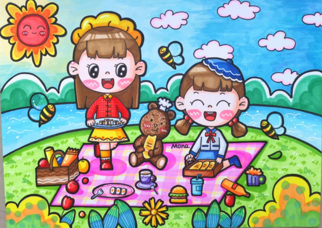快乐的郊游幼儿园绘画图片