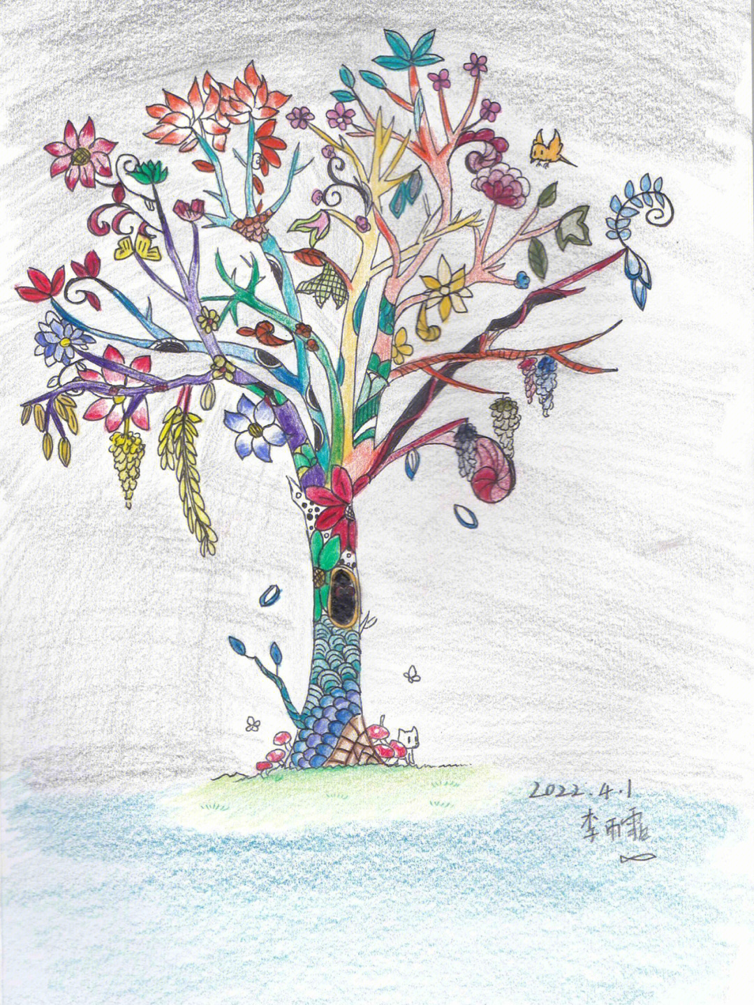 春天的树绘画一等奖图片