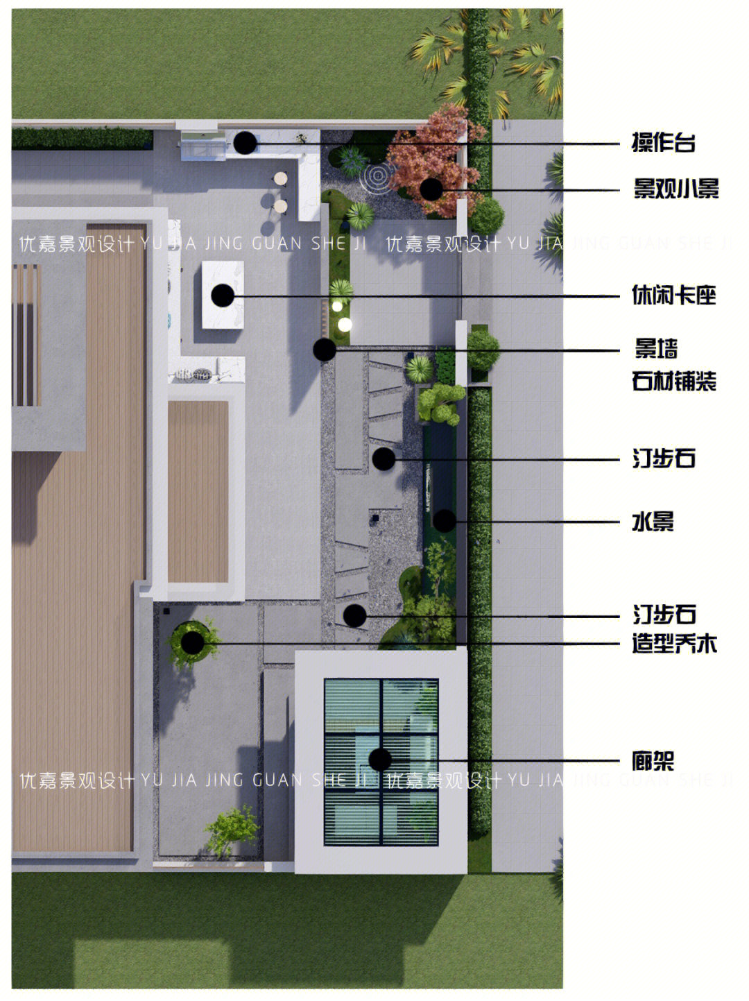 西侧设置景观水景,从室内一出来就能欣赏到