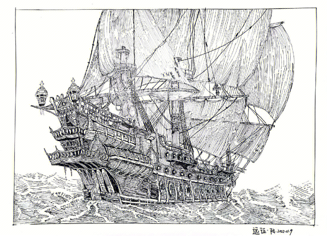海盗船怎么画 正面图片