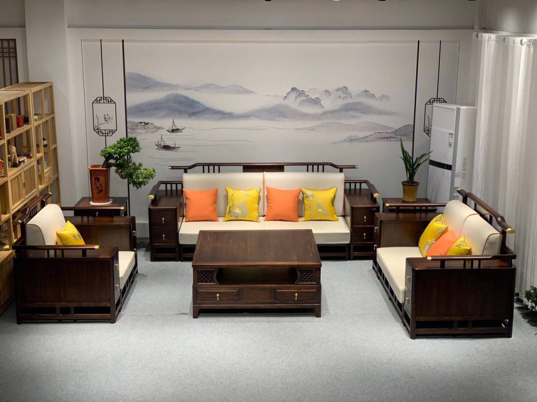 新中式沙发摆放效果图图片