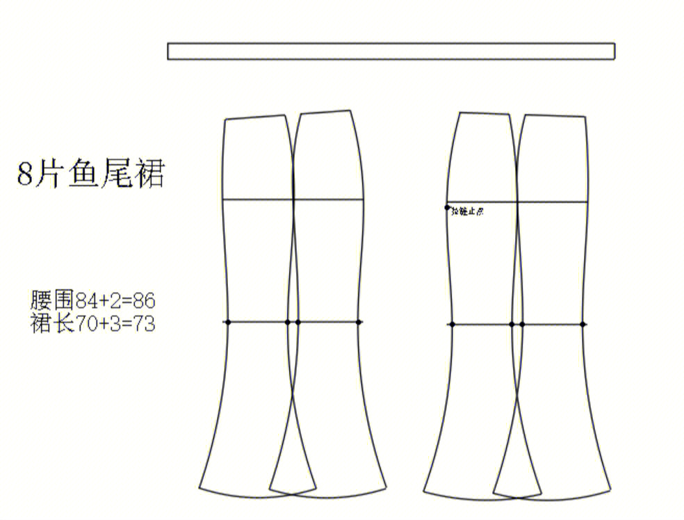 6片鱼尾裙制版结构图图片