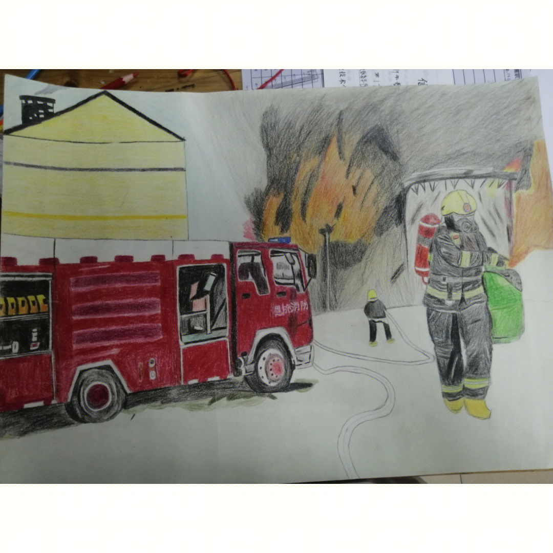 我是小小消防员素描图片