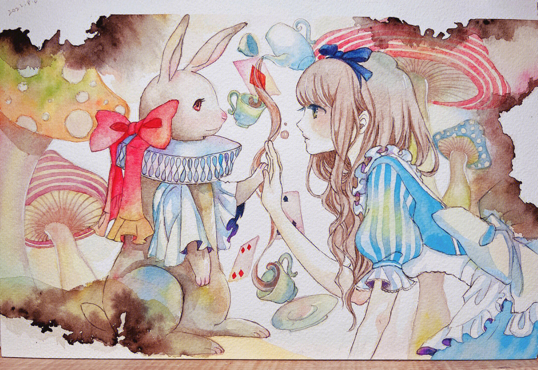 爱丽丝梦游仙境水彩手绘