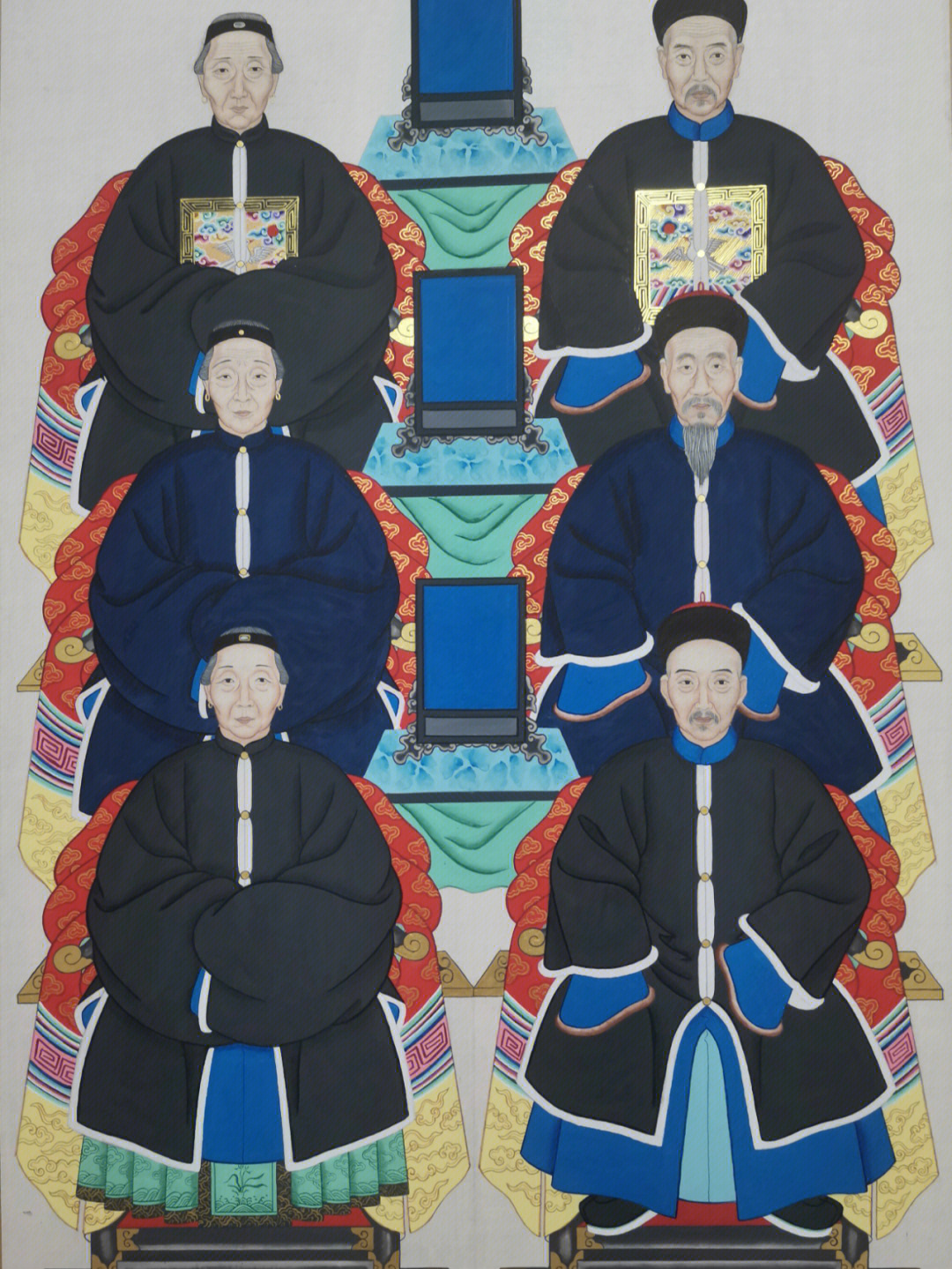 清代祖先三代六人肖像绘制完成