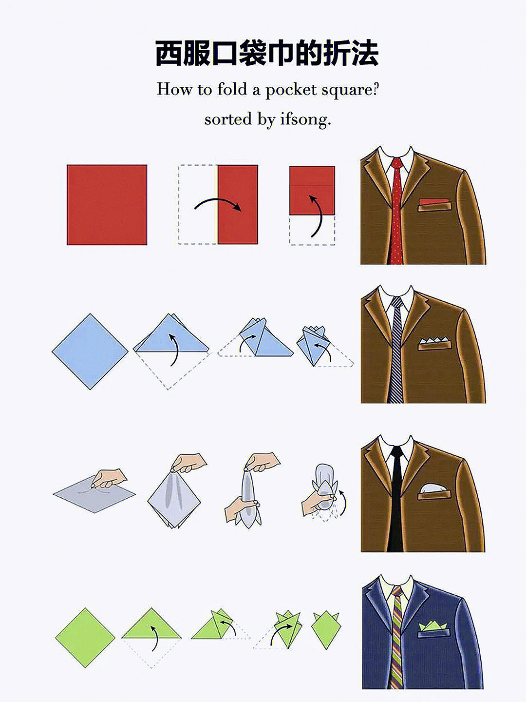 口袋巾的折叠方法图片