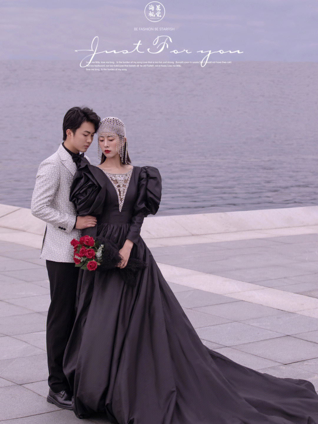 超酷超个性的黑色海边婚纱照78独特而高级