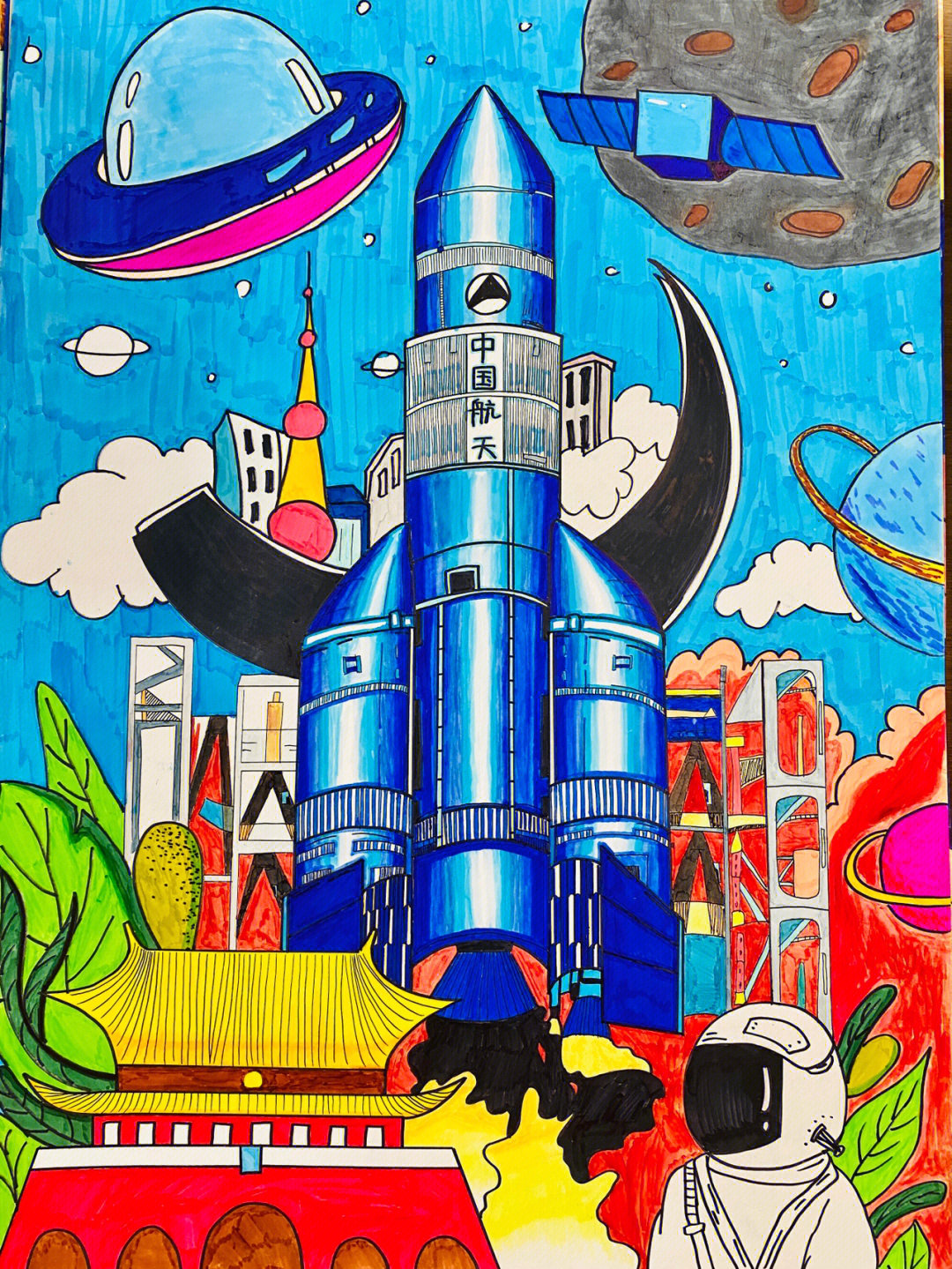 科幻画#创意美术#儿童科幻画#太空科幻画#创意美术儿童画